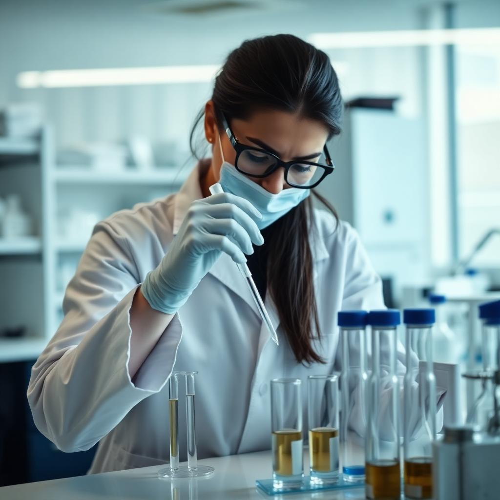 Researcher performing precision pipetting in a modern laboratory